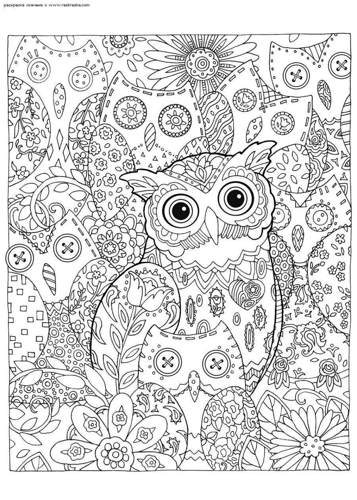Great complex owl coloring book