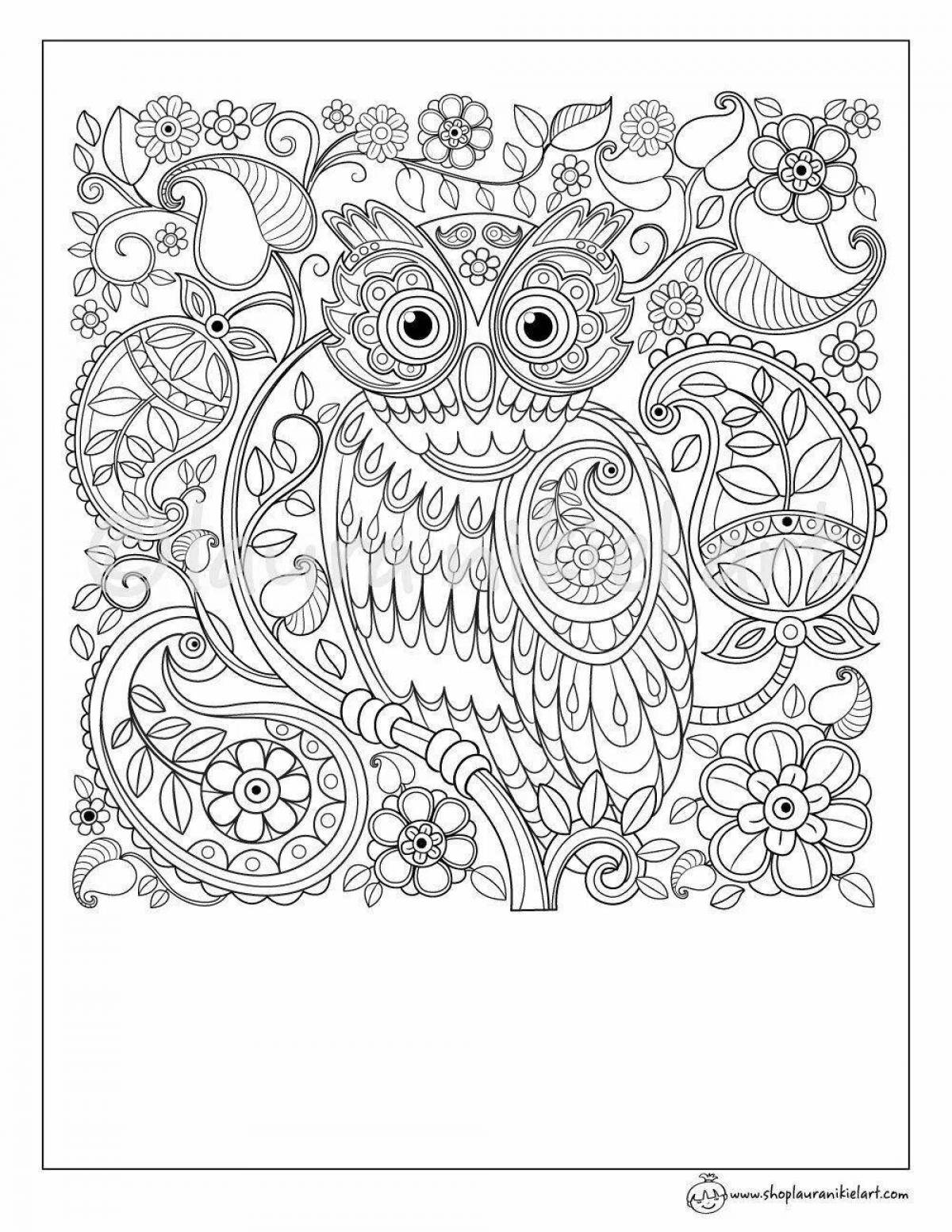 Ornate complex owl coloring page