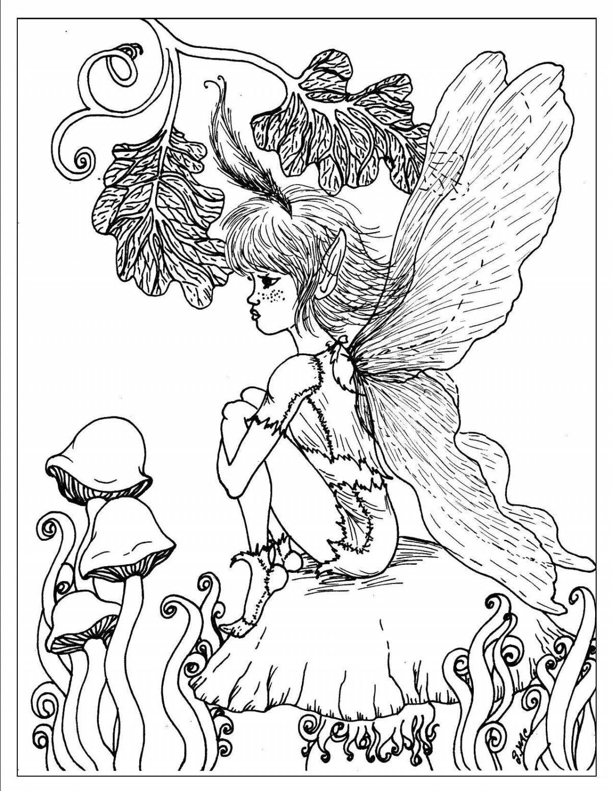Coloring book charming forest fairy