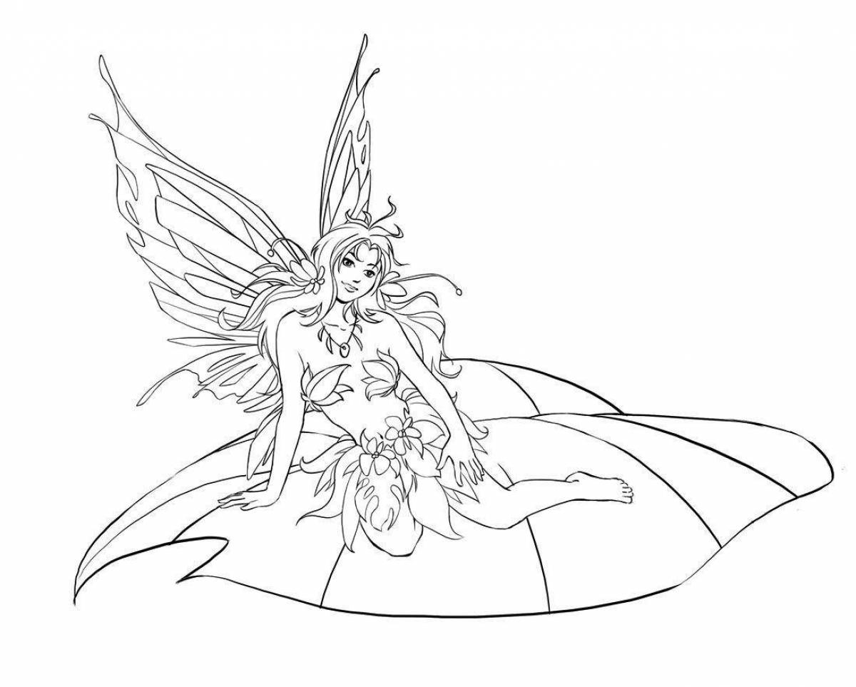 Coloring book magical forest fairy