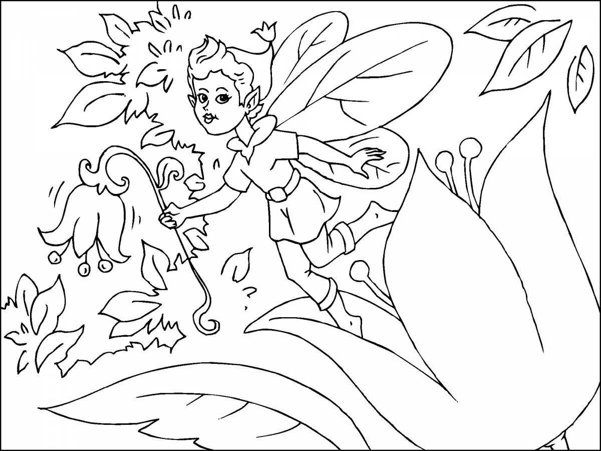 Coloring book glowing forest fairy