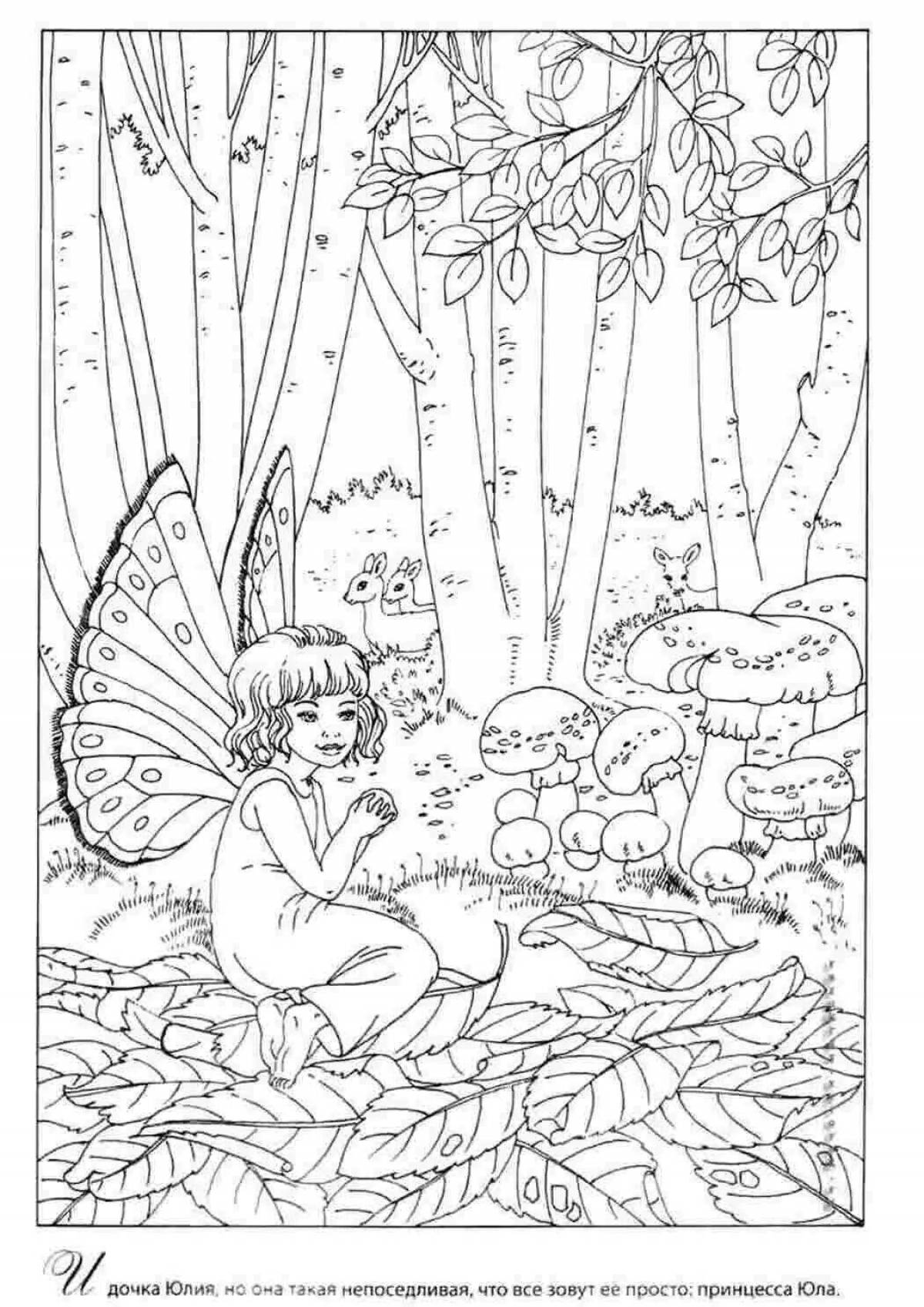 Coloring dreamy forest fairy