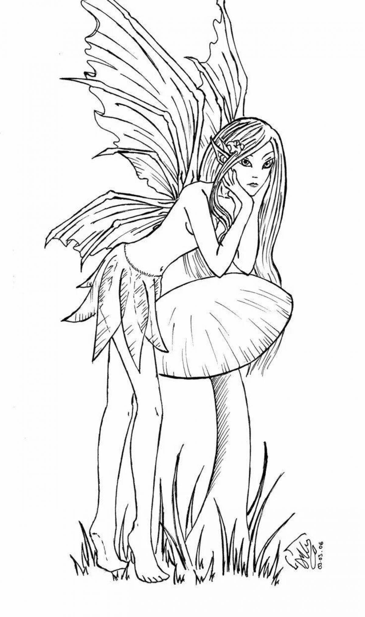 Coloring book angelic forest fairy