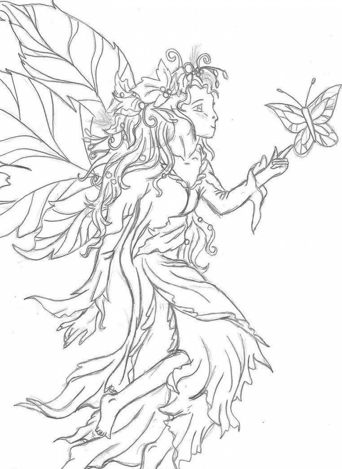 Exquisite forest fairy coloring page