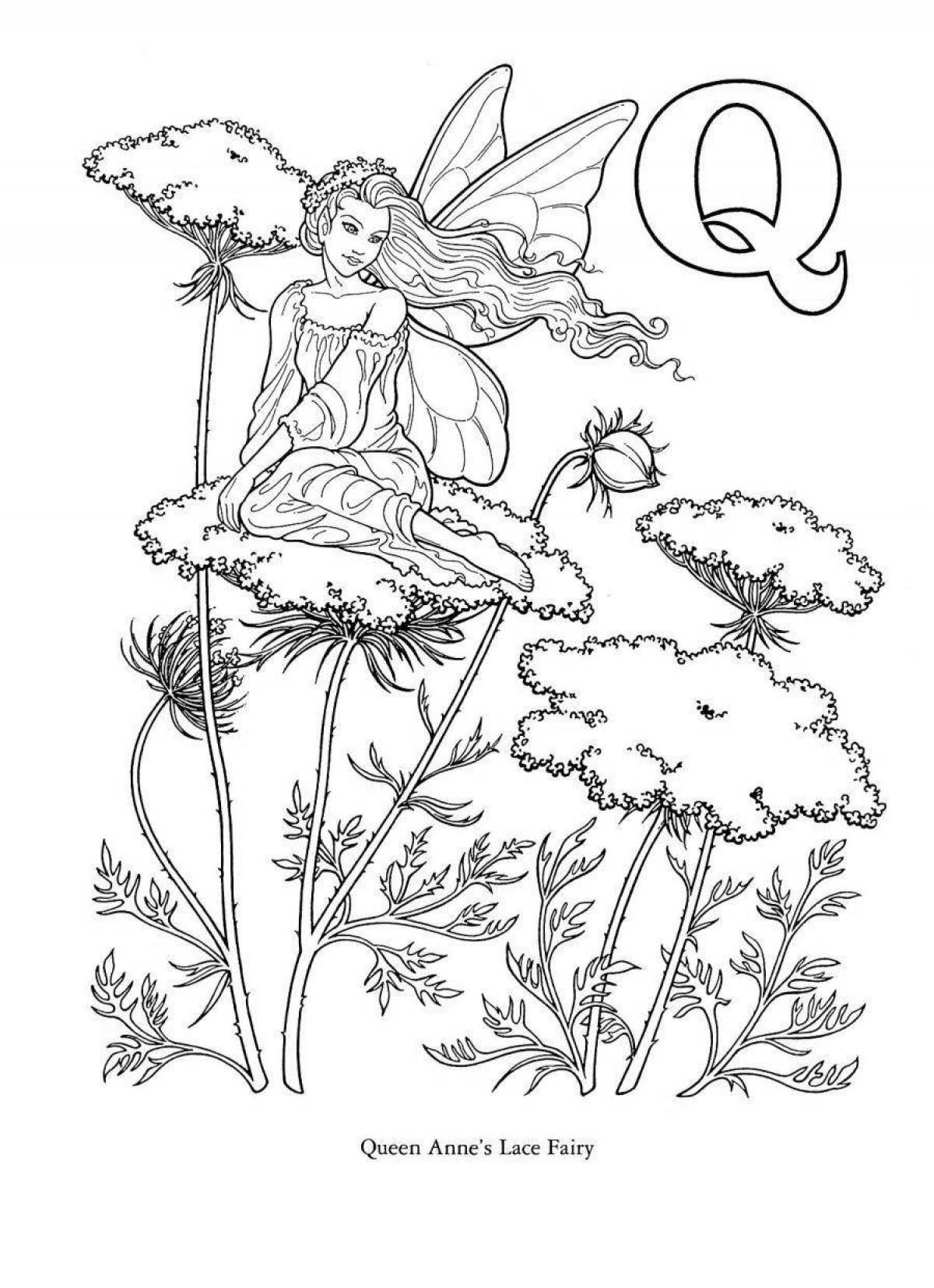 Coloring book gorgeous forest fairy