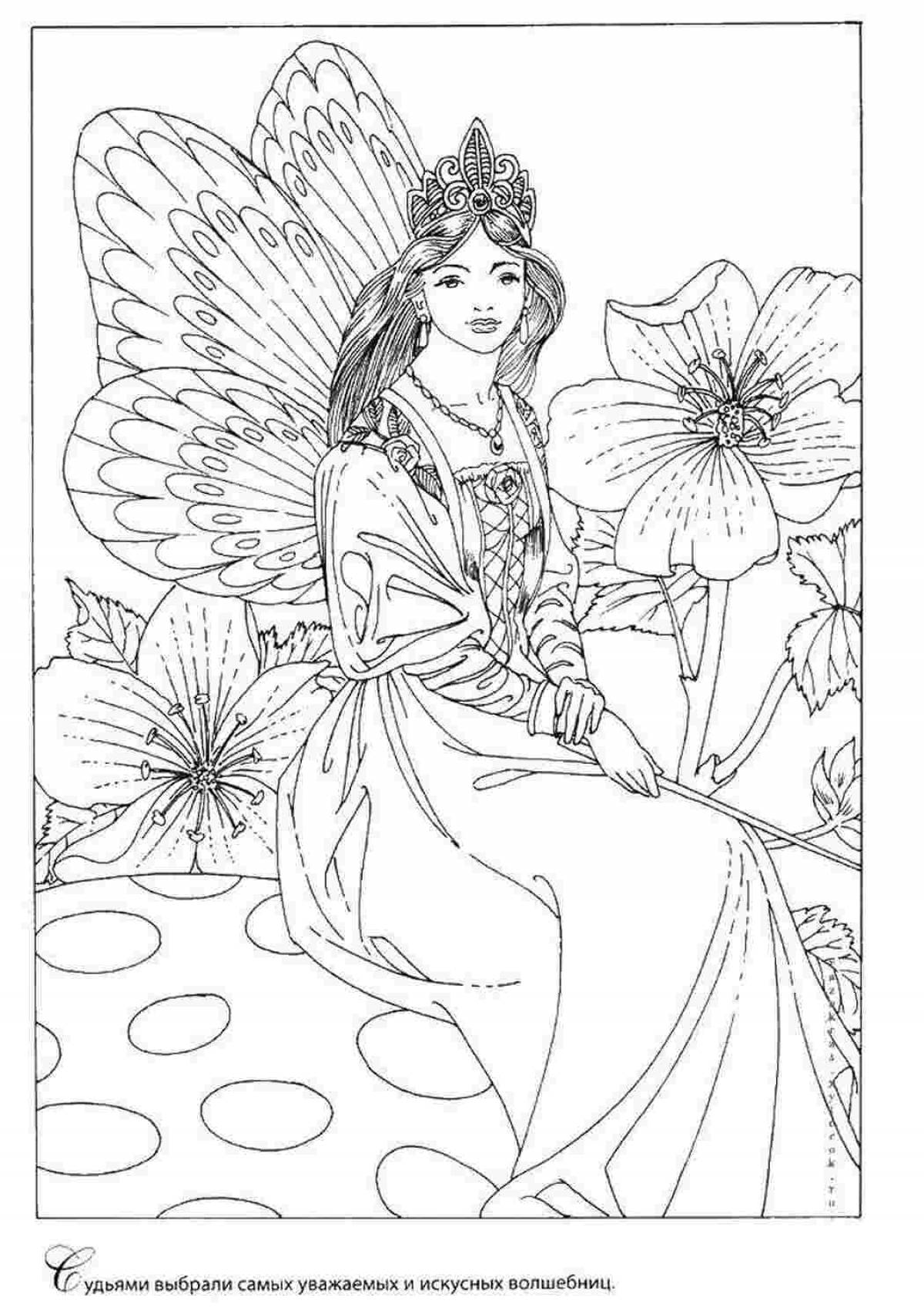 Coloring book gorgeous forest fairy