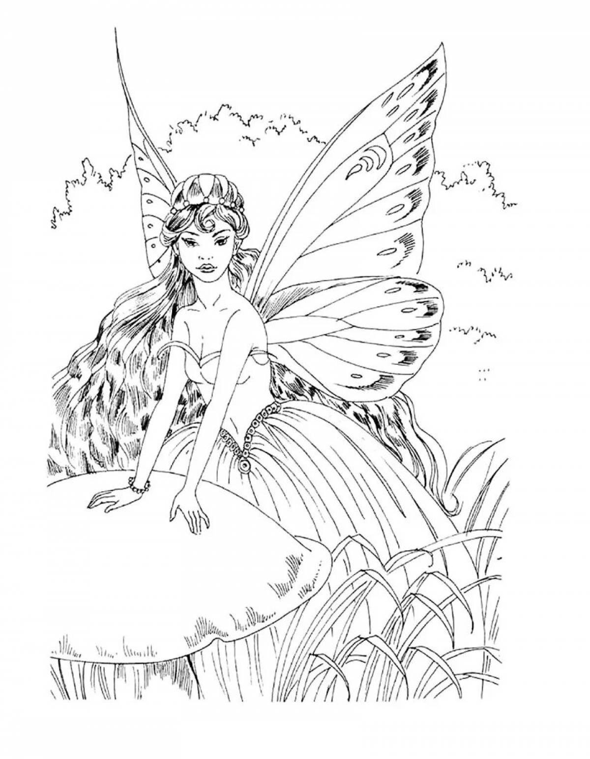 Royal forest fairy coloring page