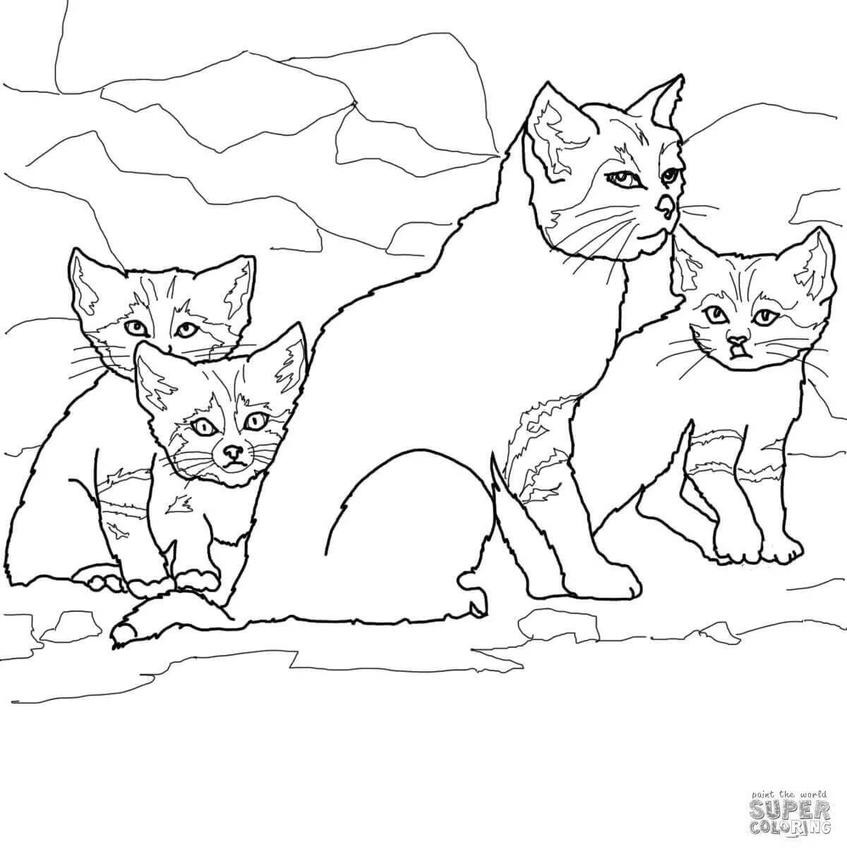 Coloring page adorable cat family