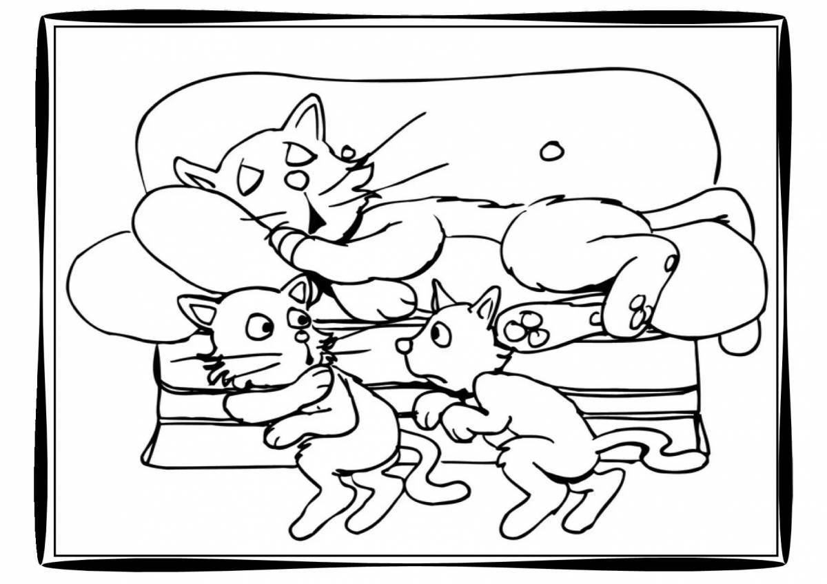 Happy cat family coloring page