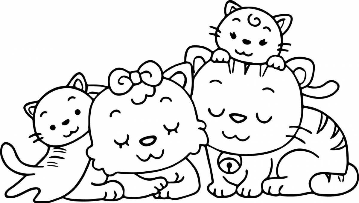 Loving cat family coloring page