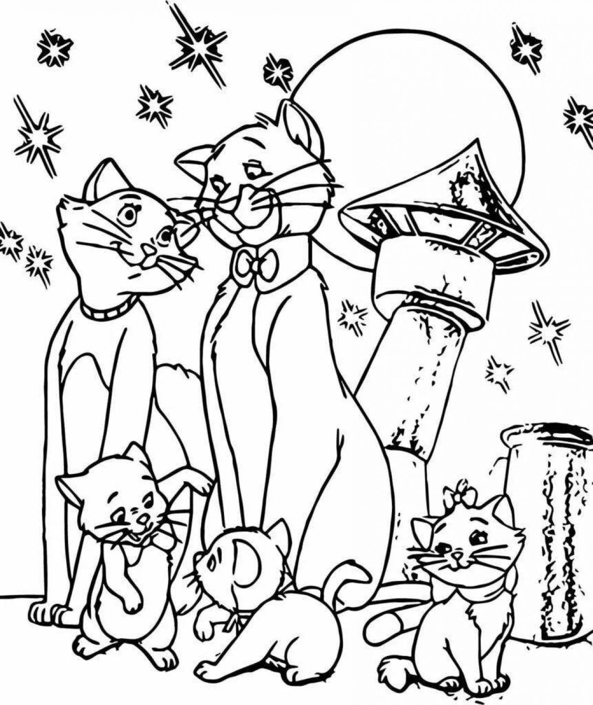 Fancy cat family coloring page