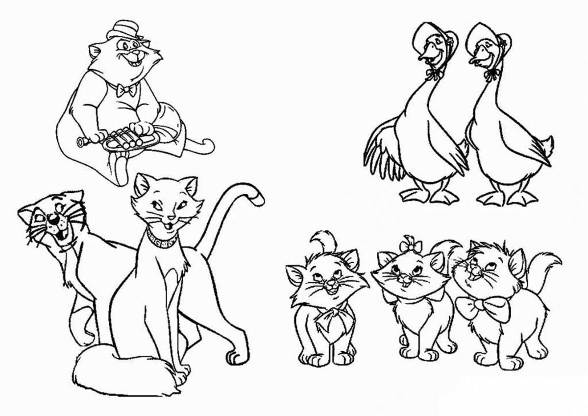 Coloring page family of cozy cats