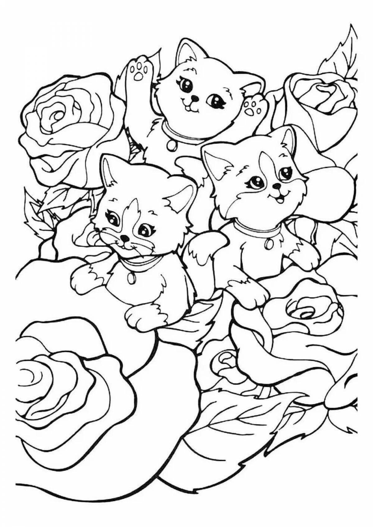 Adorable cat family coloring page