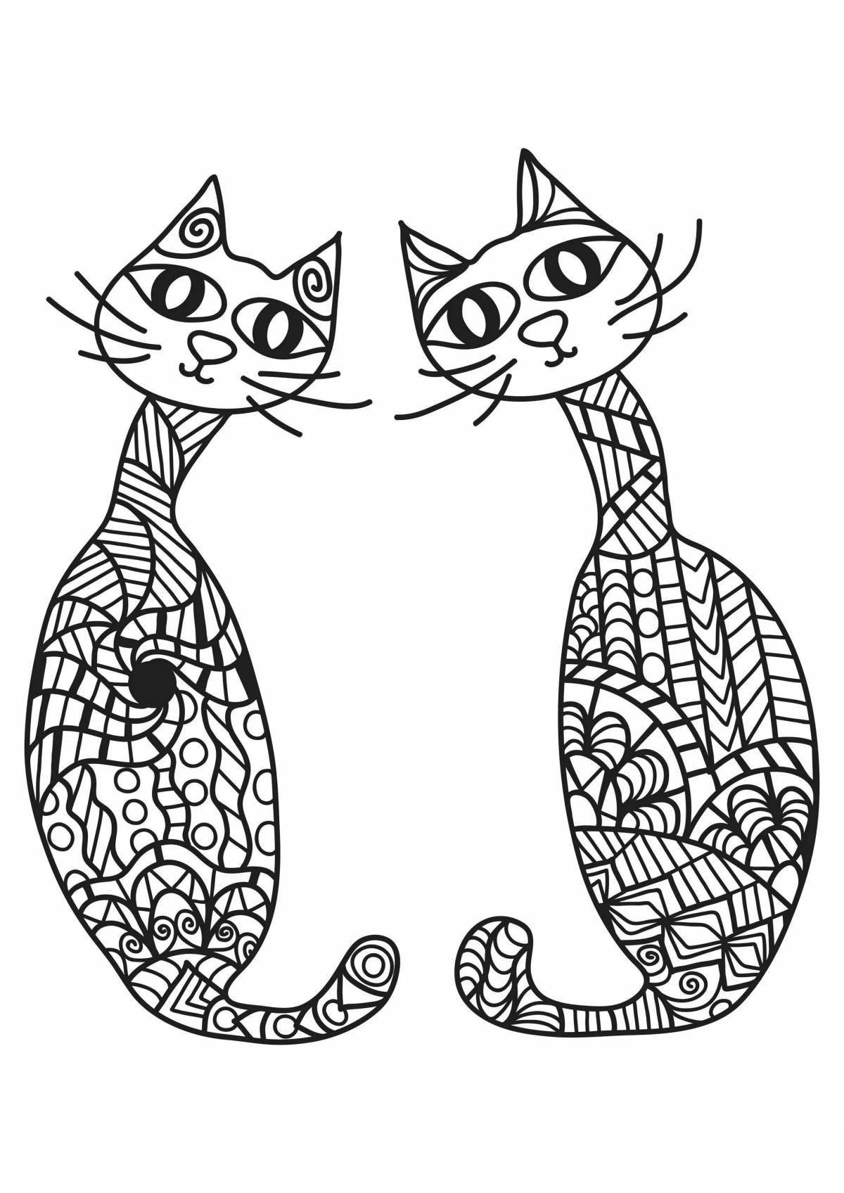 Coloring page family hugging cats