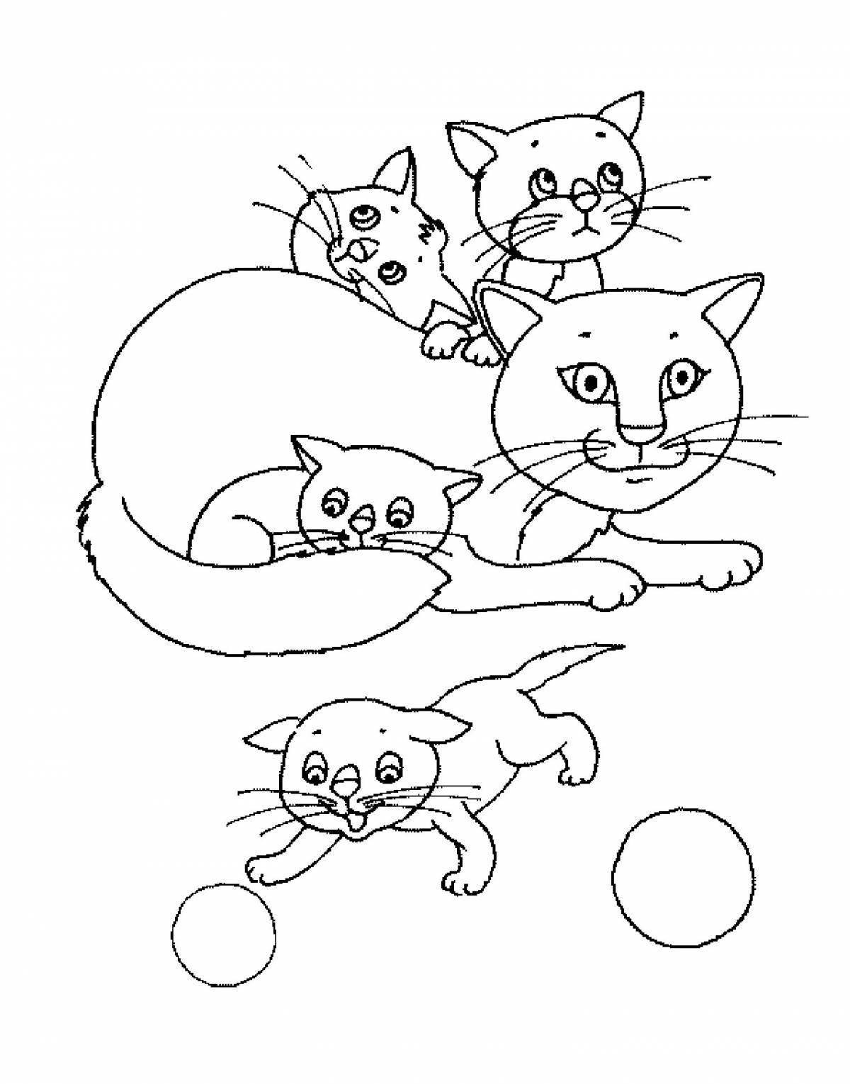 Coloring book smiling family of cats