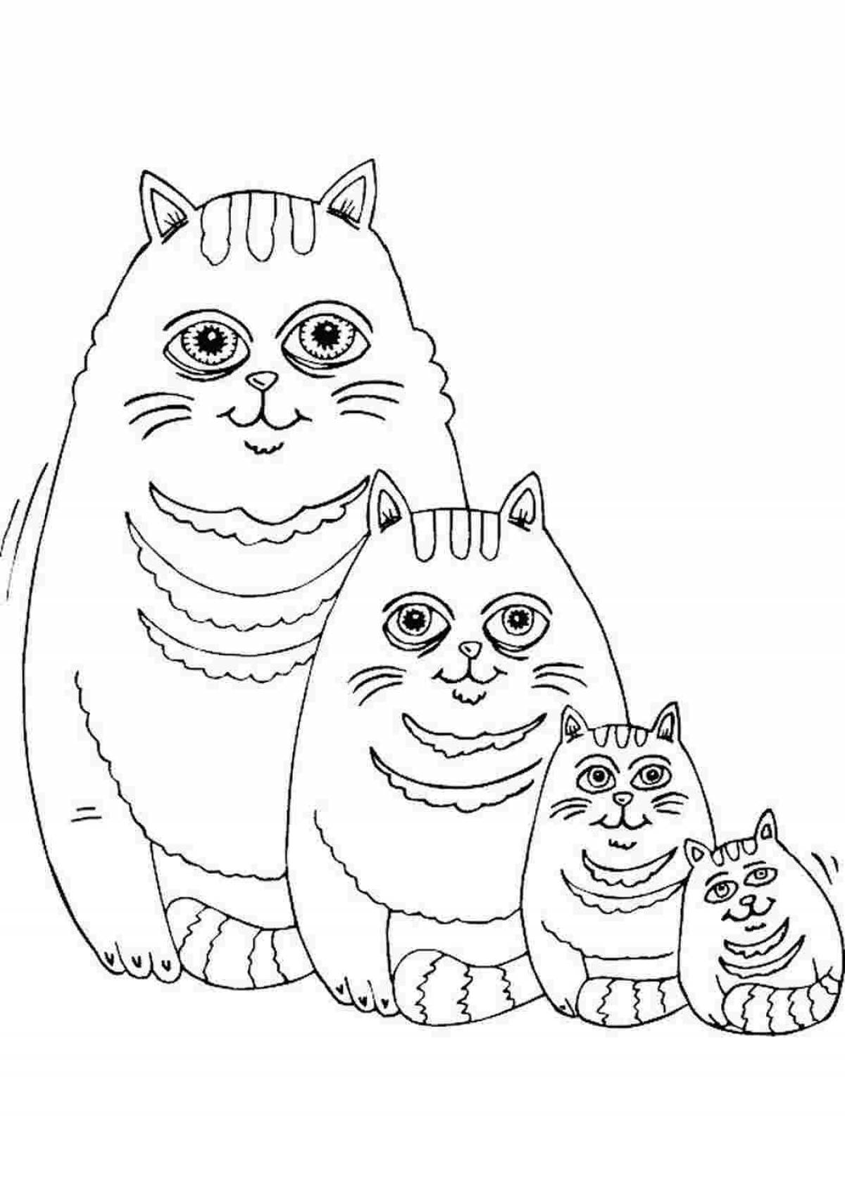 Coloring book relaxing cat family