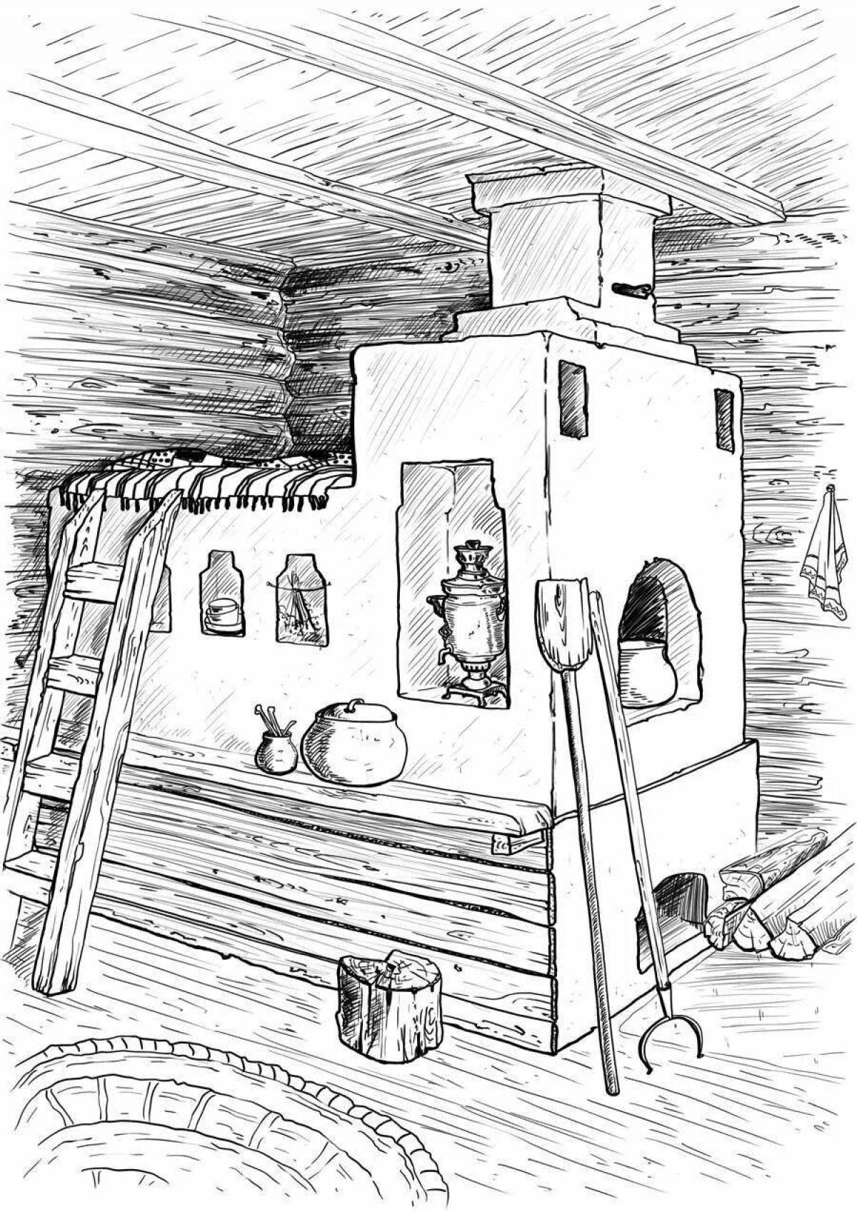Coloring page funny hut inside