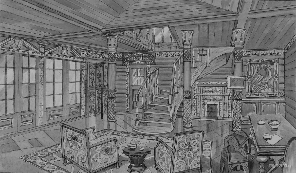 Playful hut inside coloring page