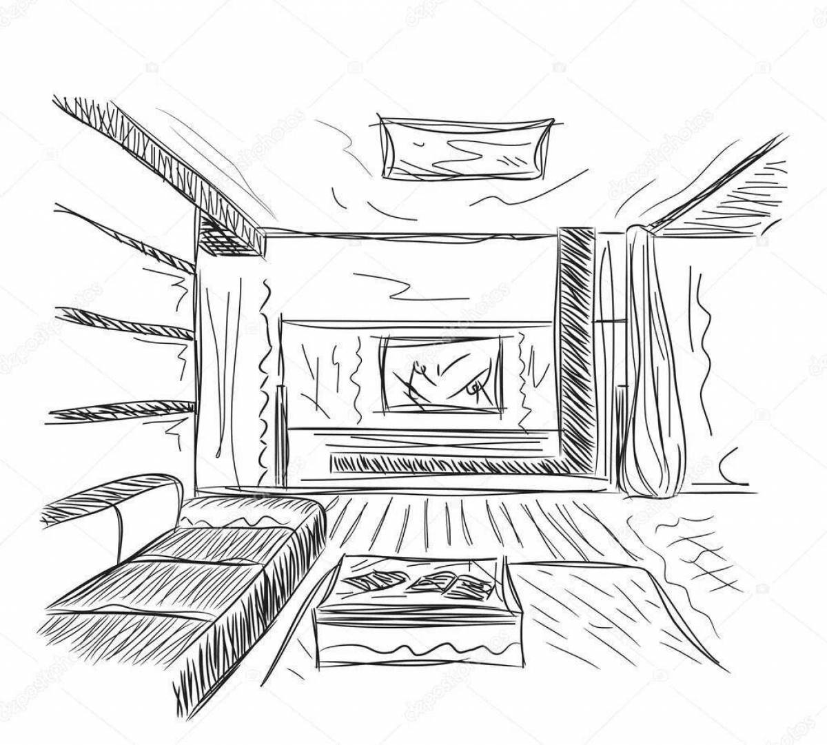 Charming hut inside coloring page
