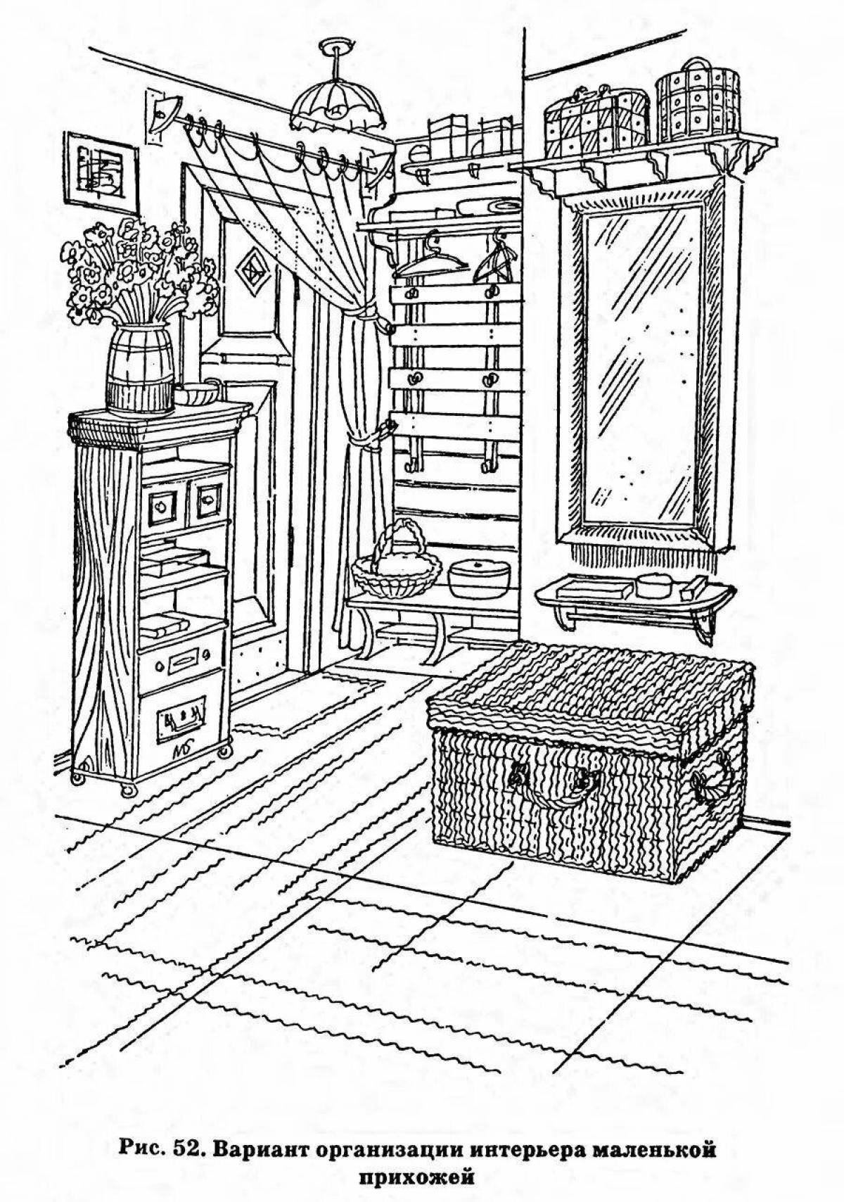 Coloring book shining hut inside