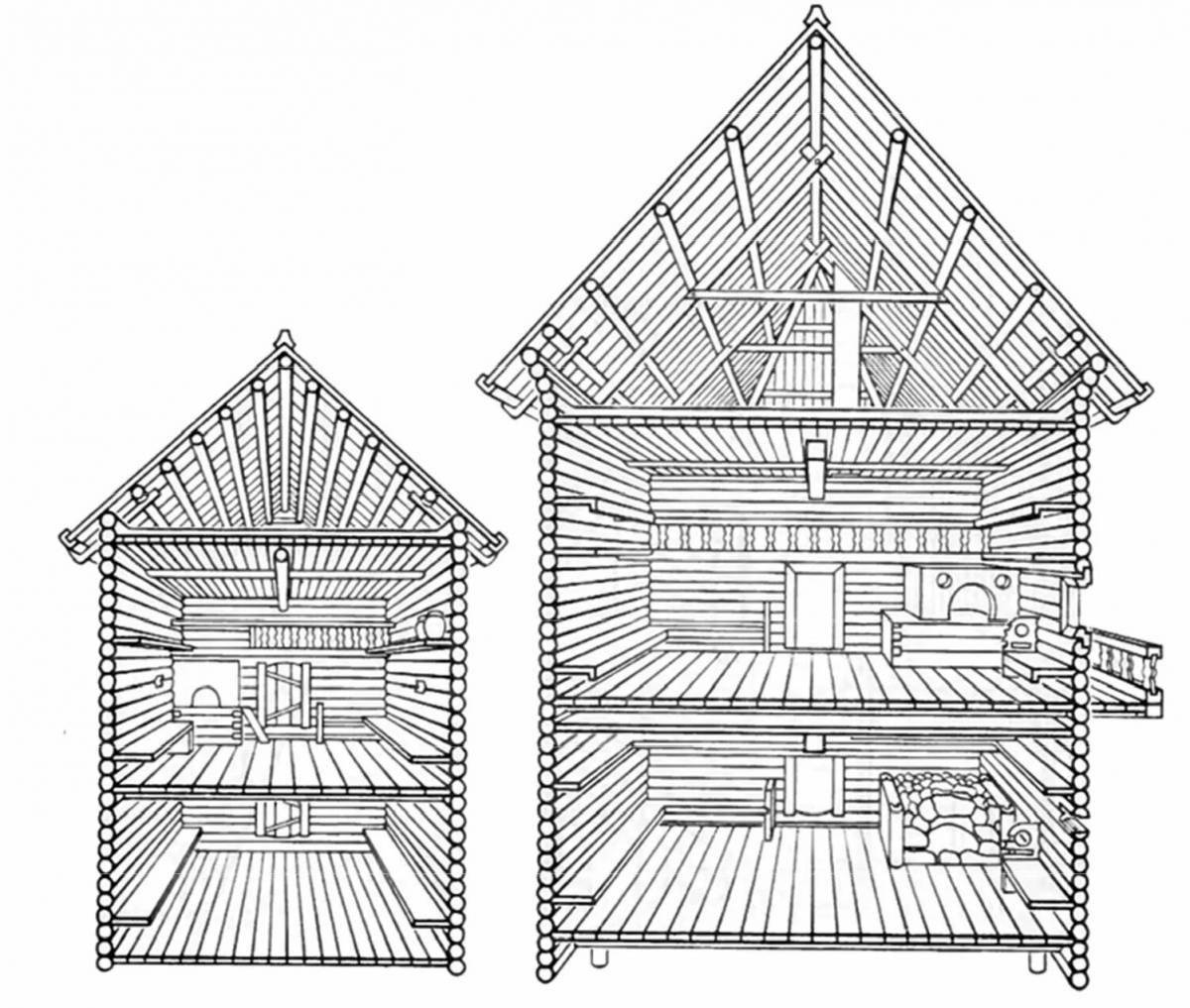 A charming hut inside the coloring book