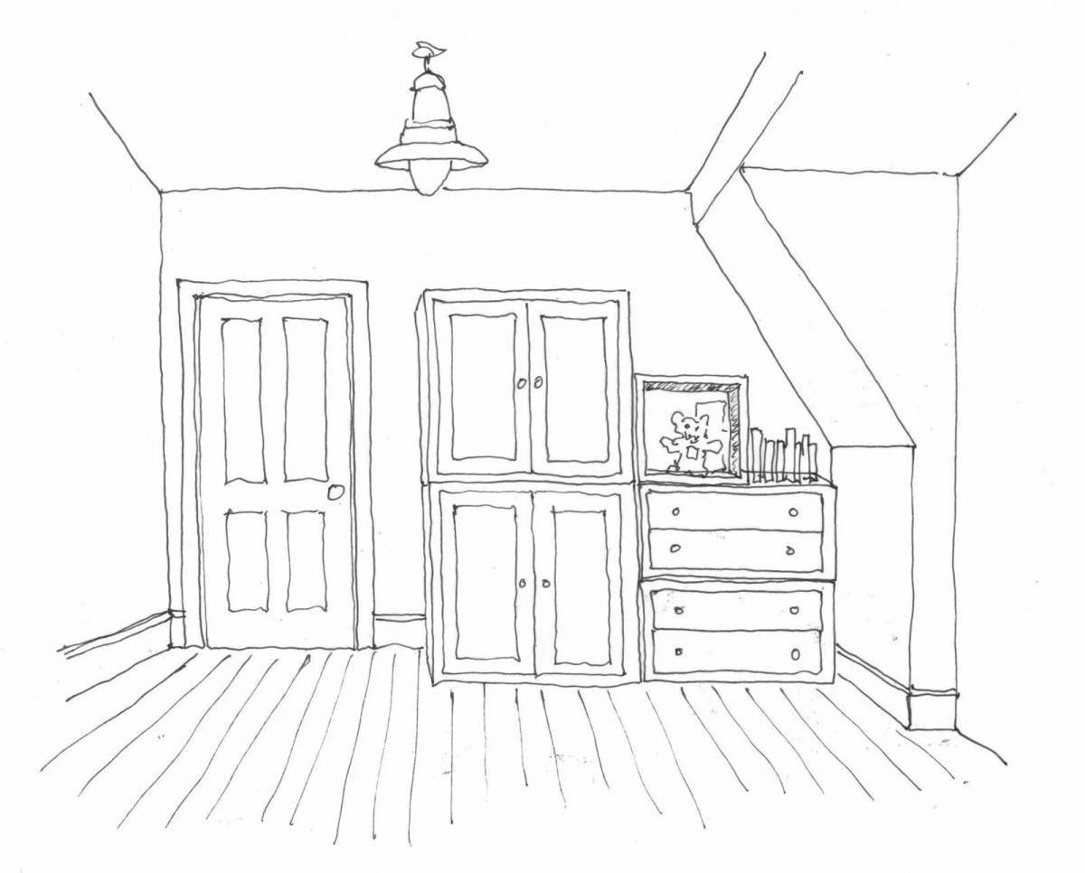 Coloring page inviting hut inside