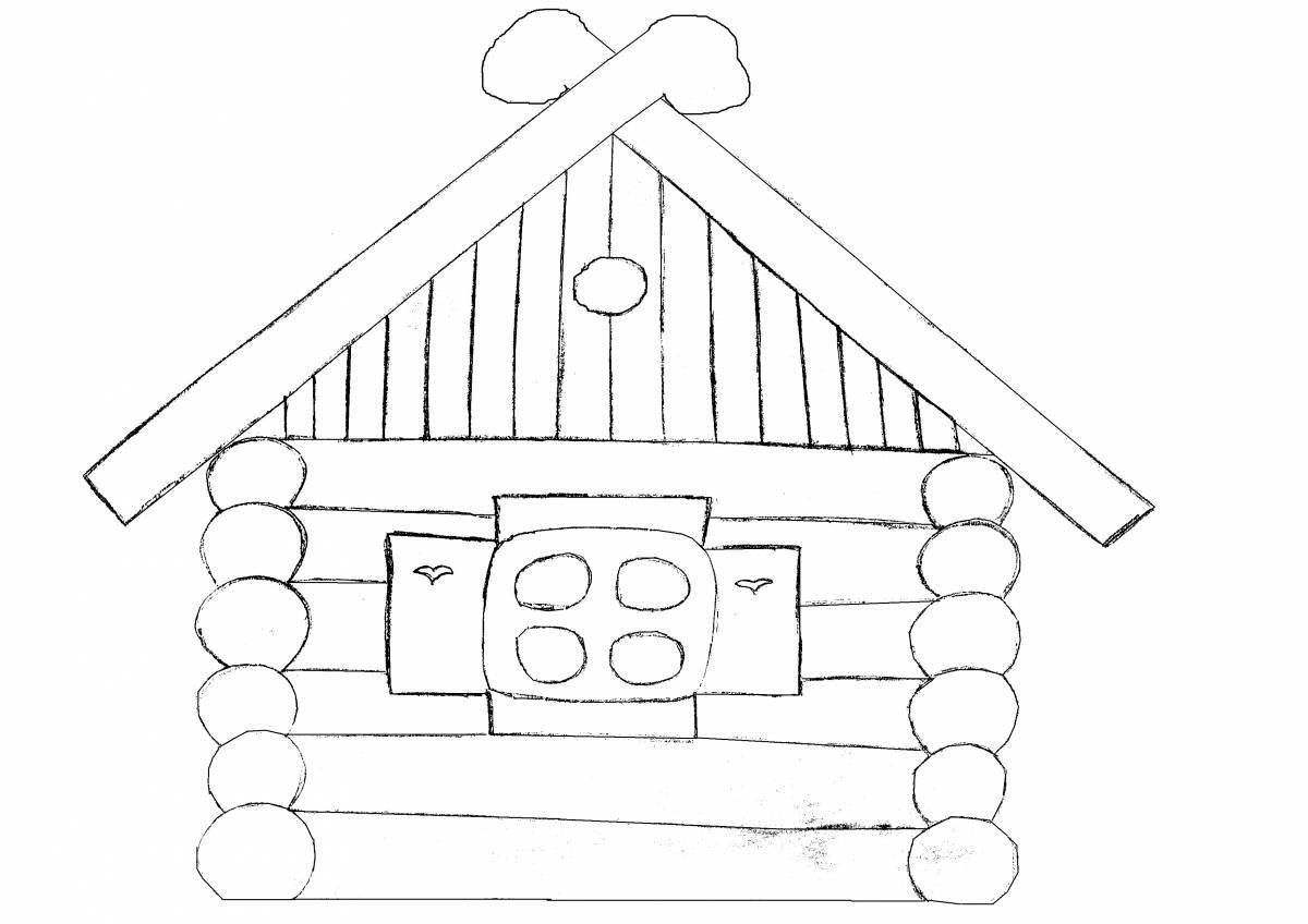 Coloring page serene hut inside