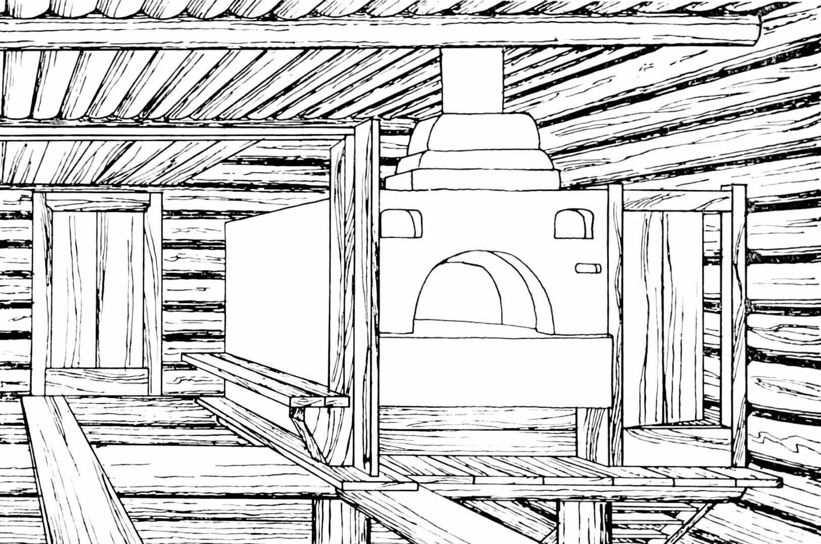 Home hut inside coloring book