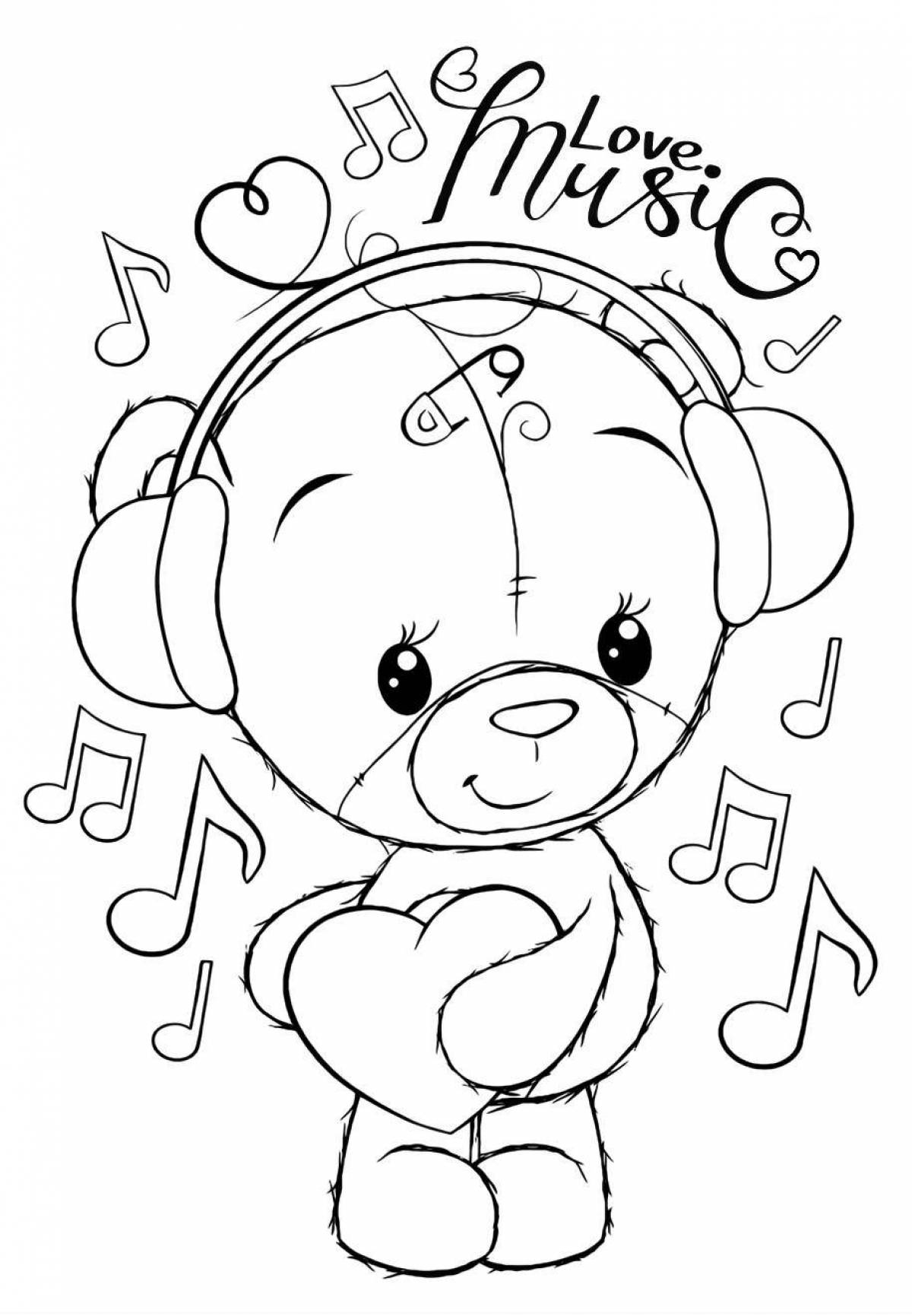 Joyful cute teddy bear coloring book