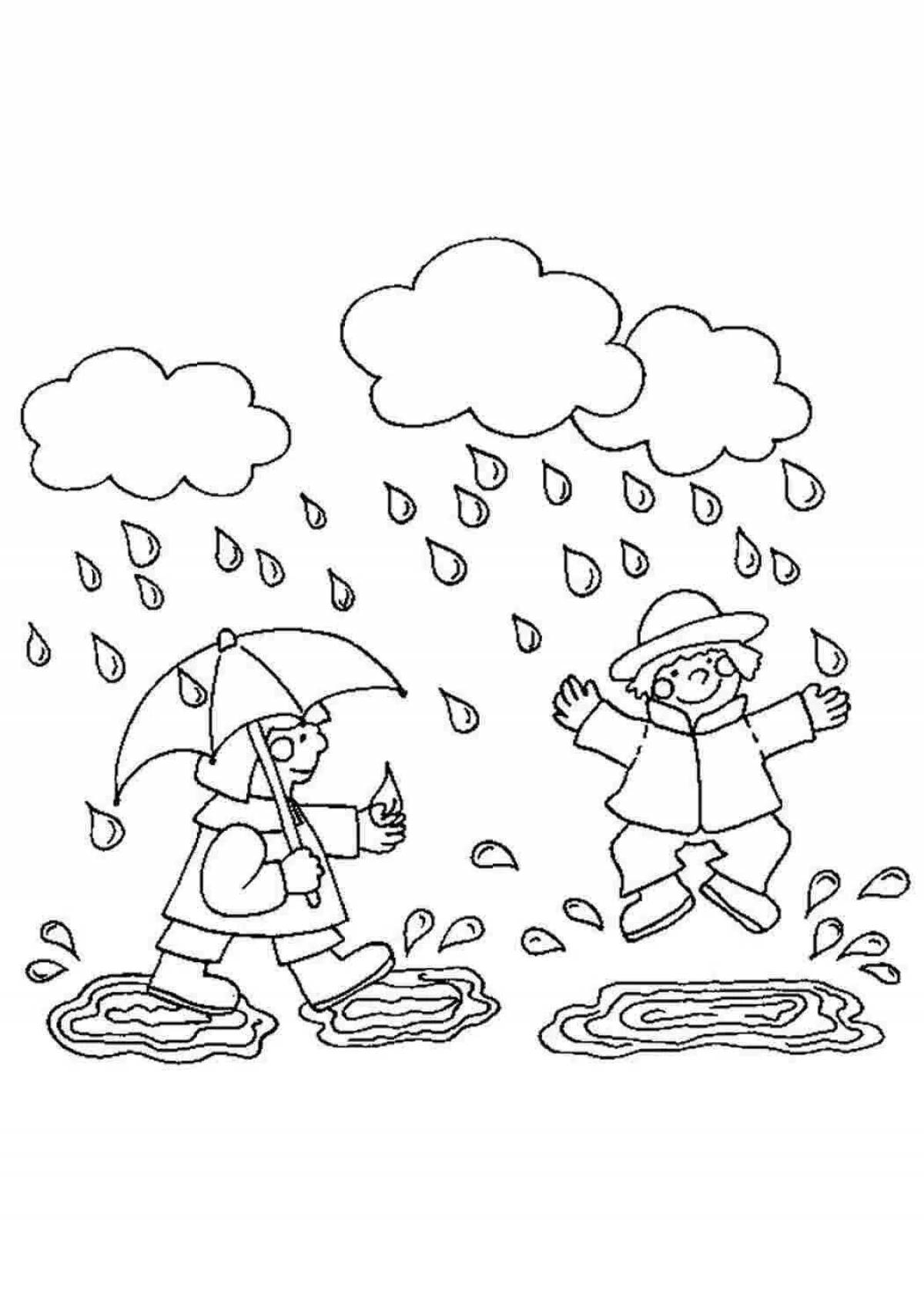 Adorable spring rain coloring page