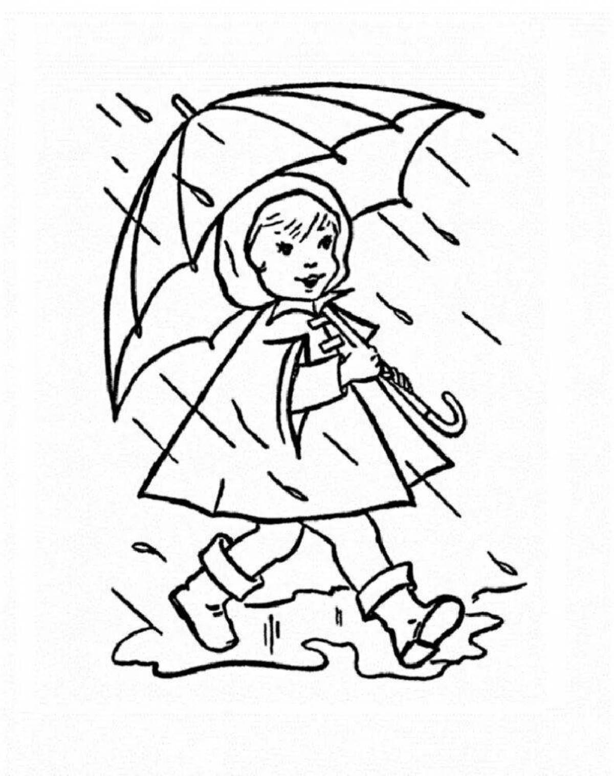 Calming spring rain coloring page