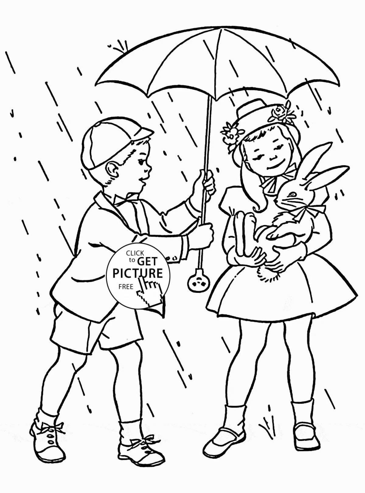 Coloring page cheerful spring rain