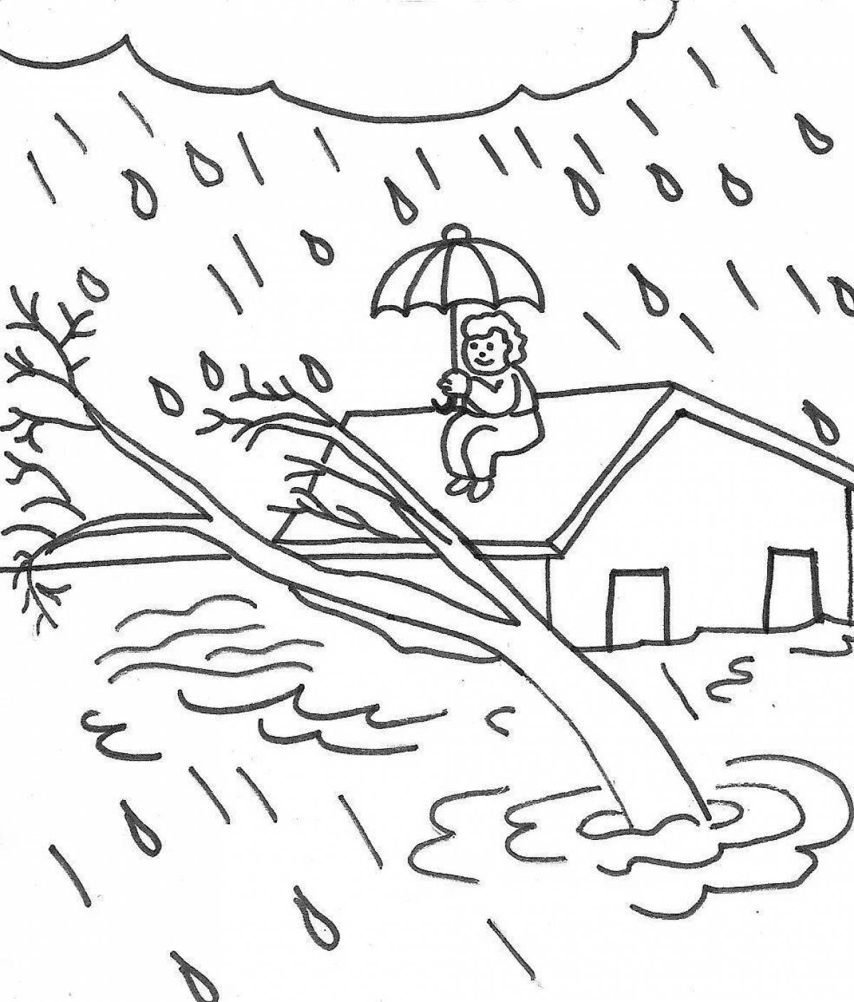 Blissful spring rain coloring page