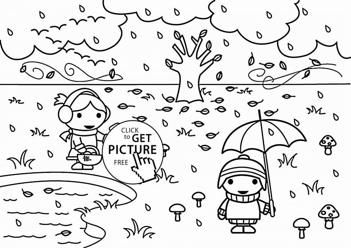 Adorable spring rain coloring page