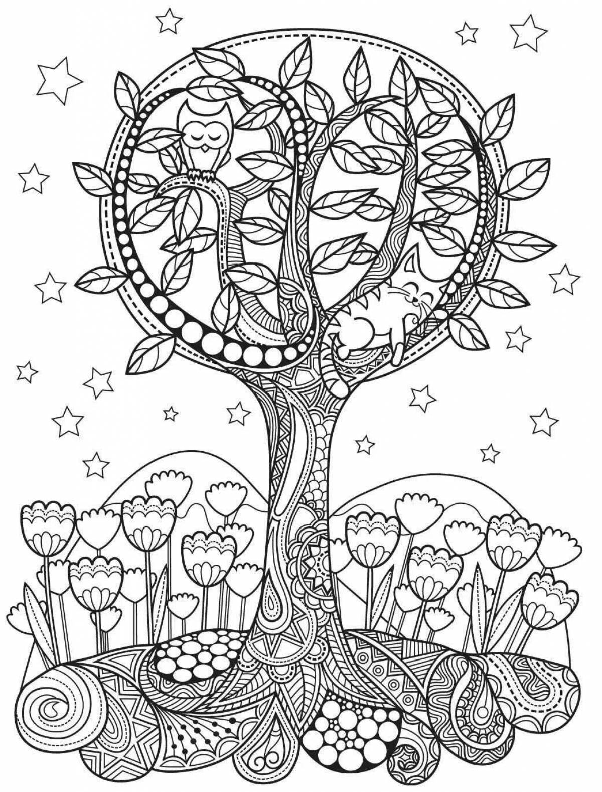 Fantastic magic tree coloring page