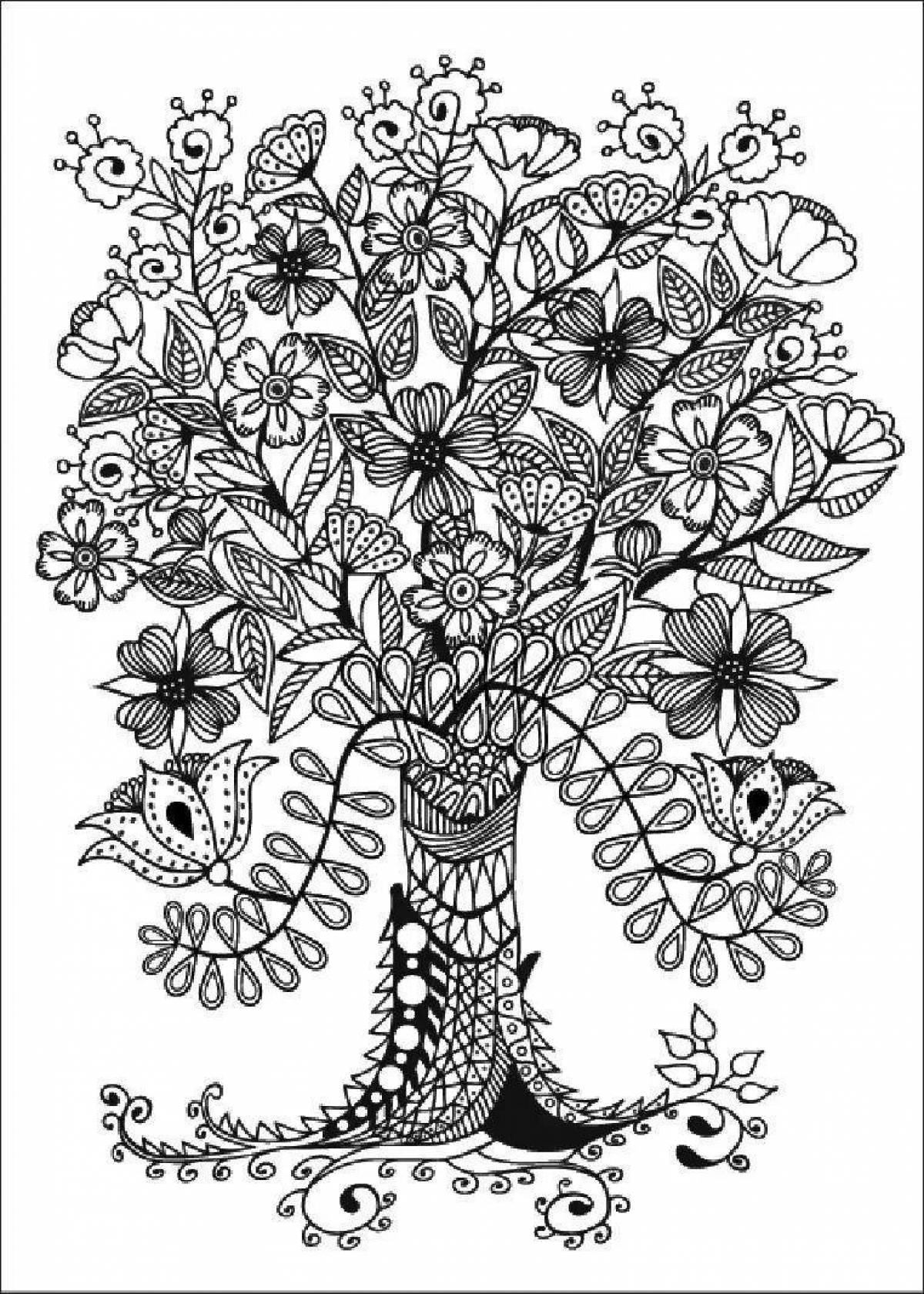 Exotic fairy tree coloring book
