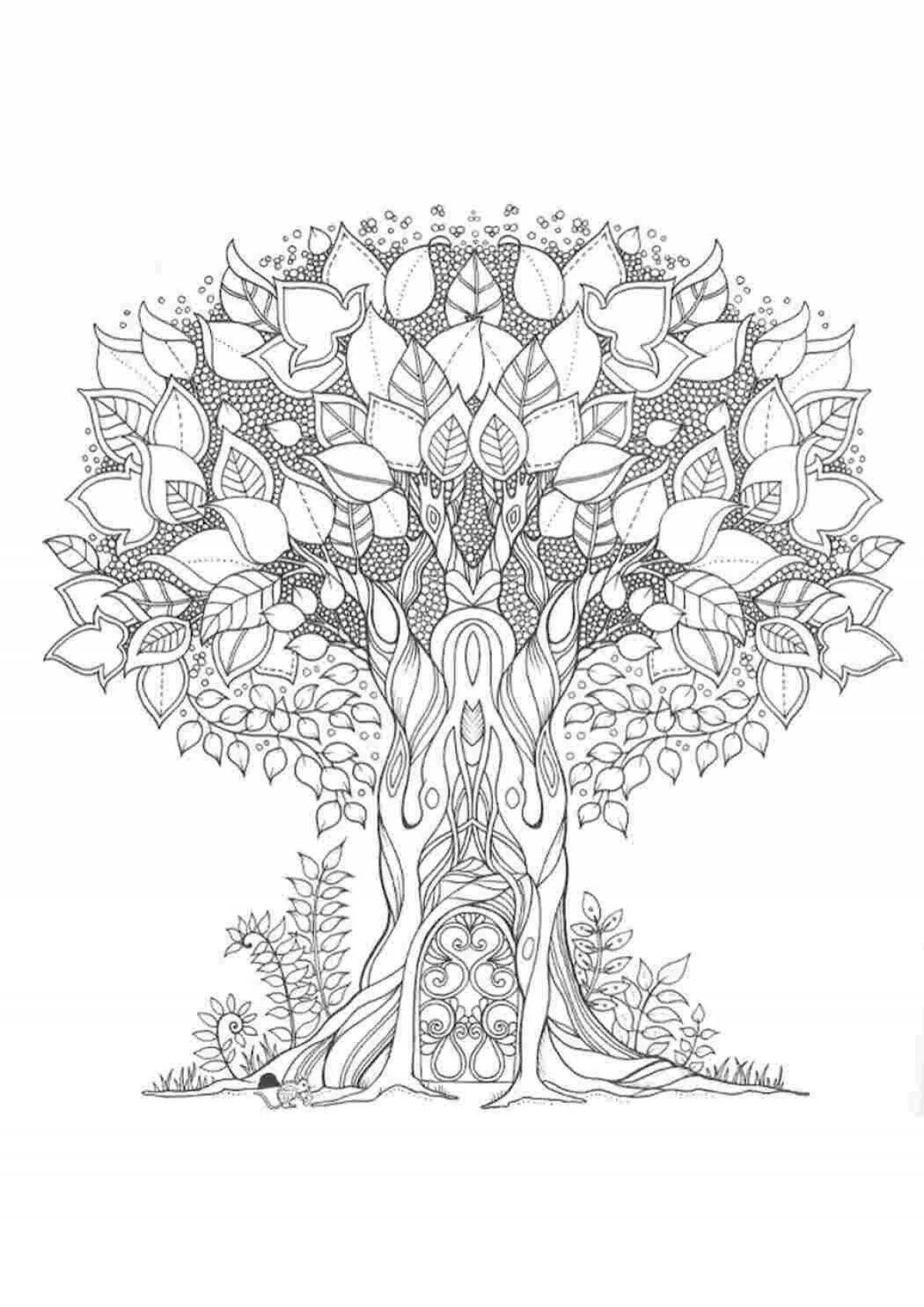 Мистическая раскраска сказочное дерево