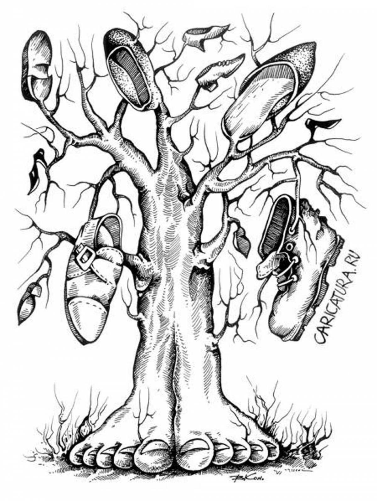 Царственная раскраска сказочное дерево