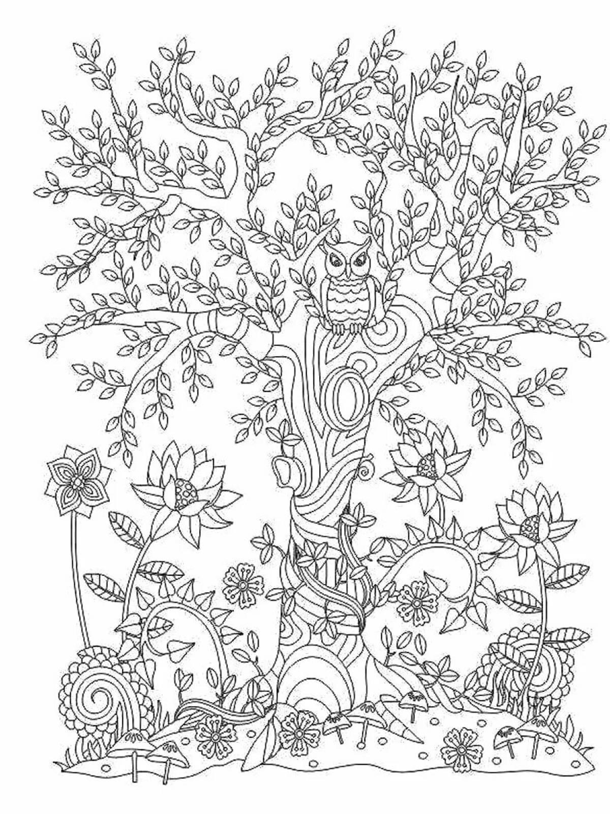 Блестящая раскраска сказочное дерево