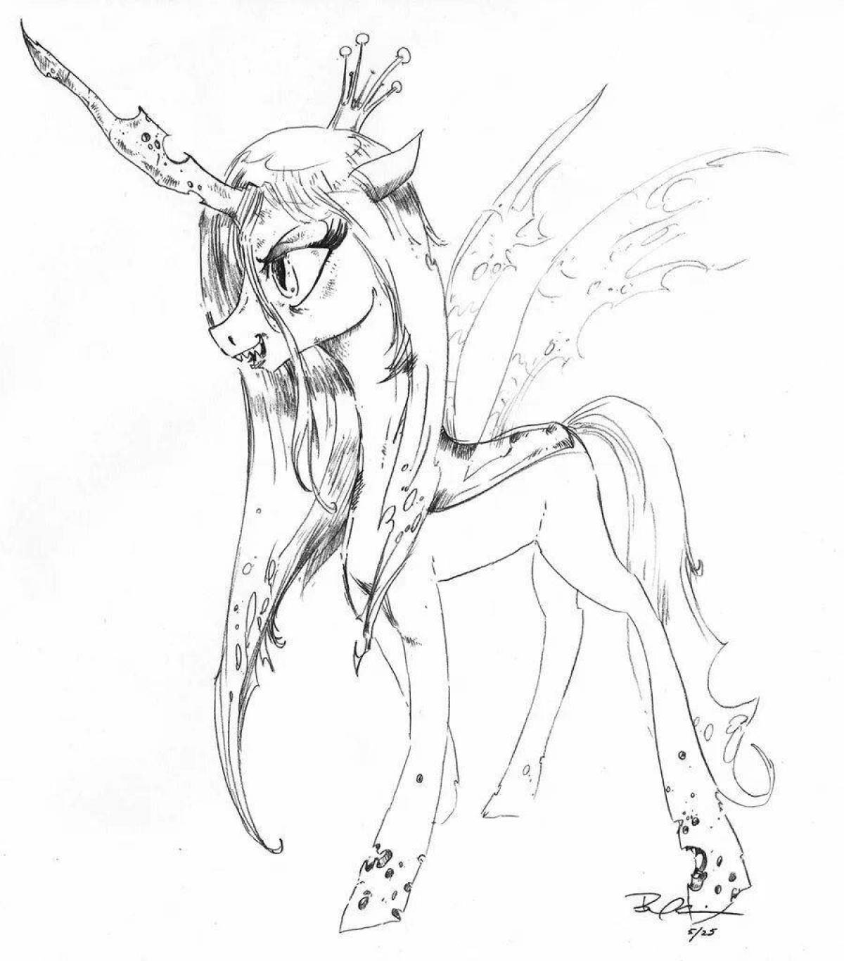 Coloring page joyful chrysalis pony