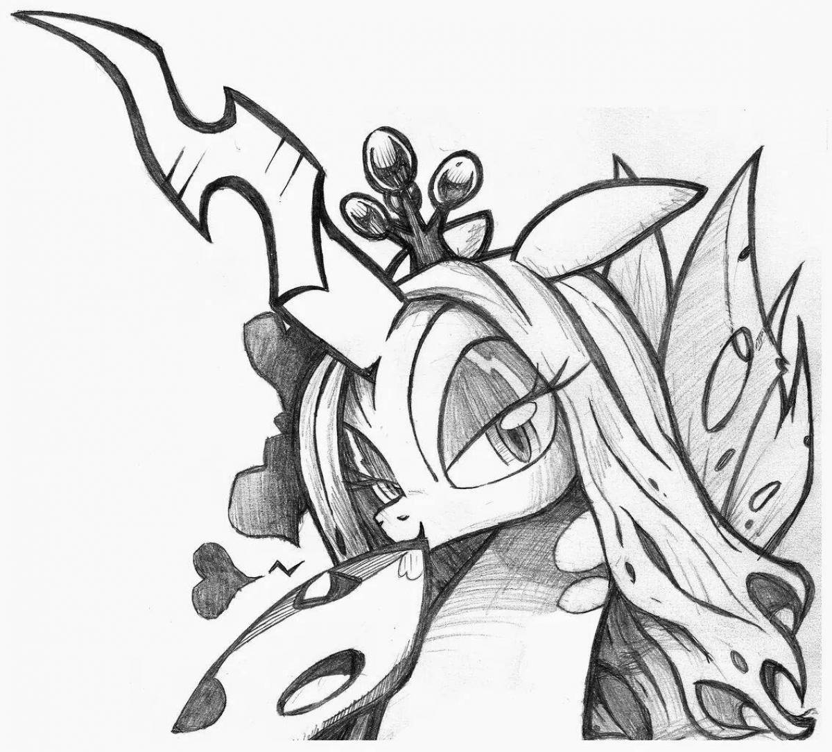 Coloring page charming chrysalis pony