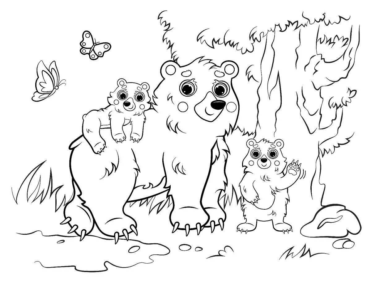 Раскраска семья медвежонка