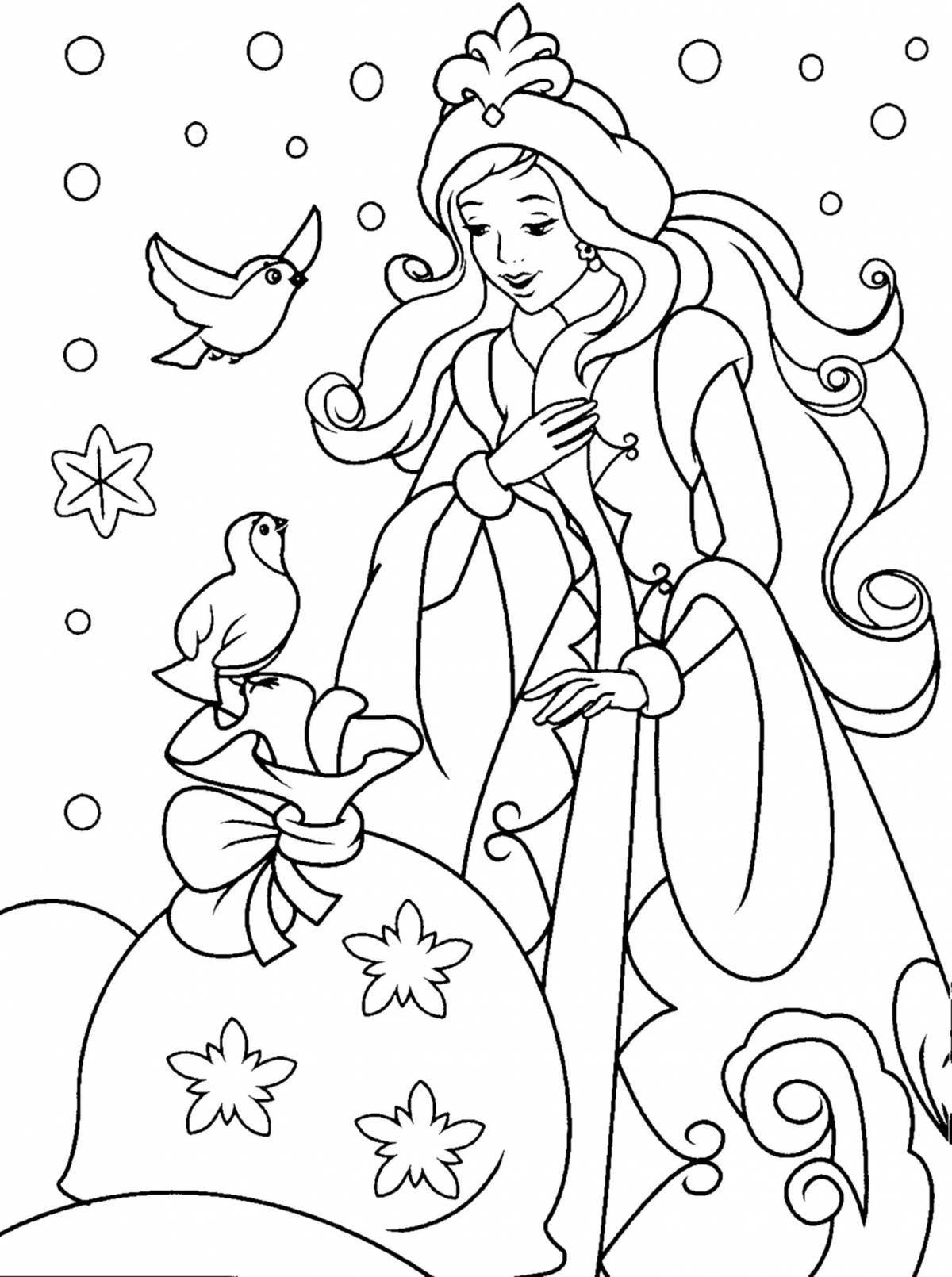 Coloring page joyful snow maiden