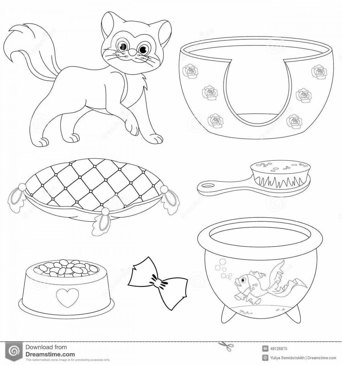 Раскраска кошка с едой