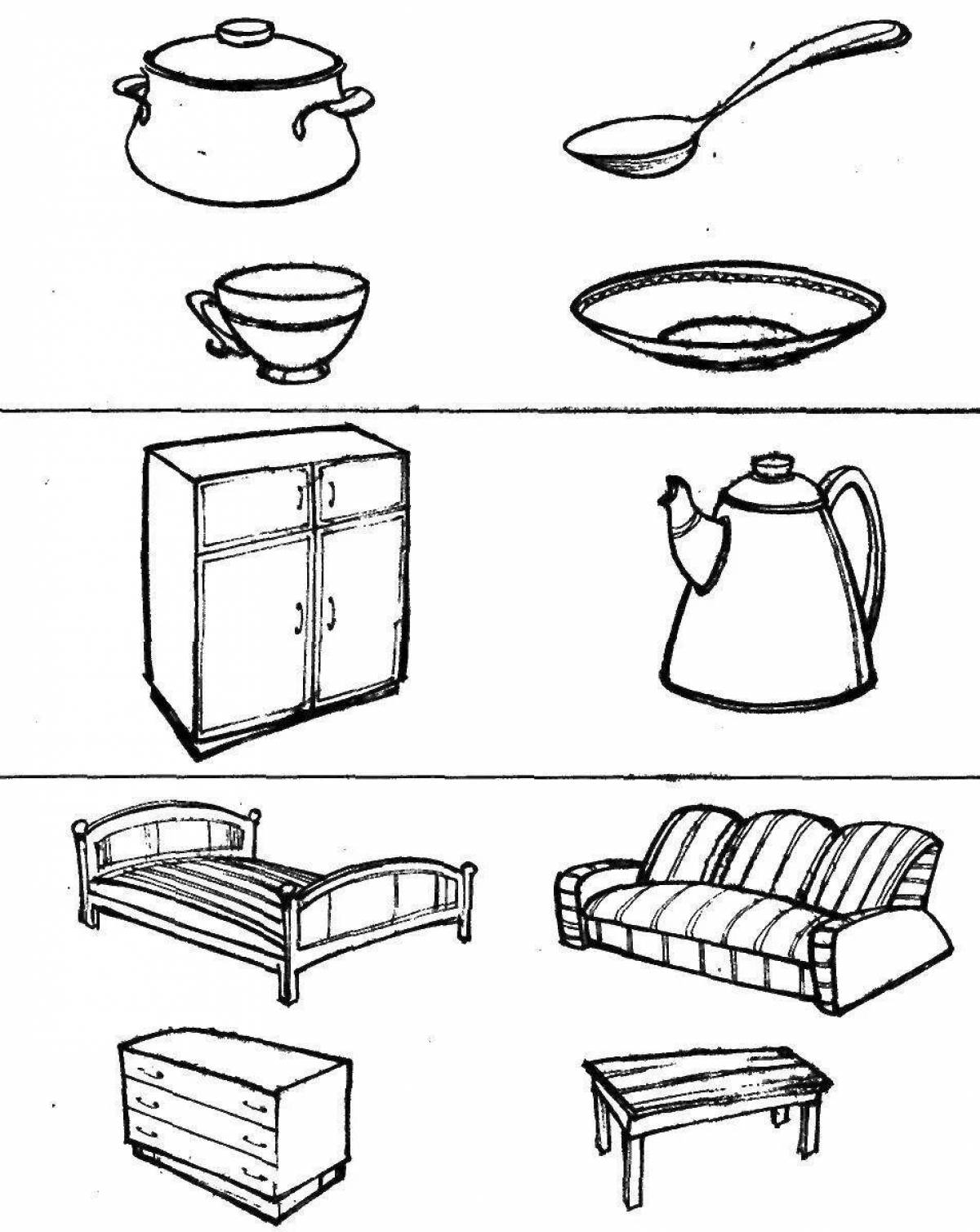 Colorful furniture coloring page