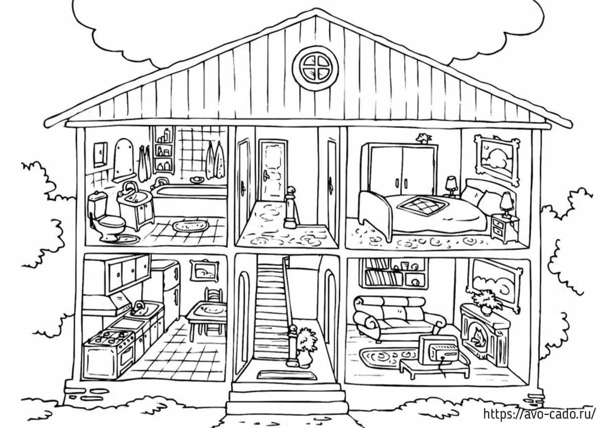 Playful furniture coloring page