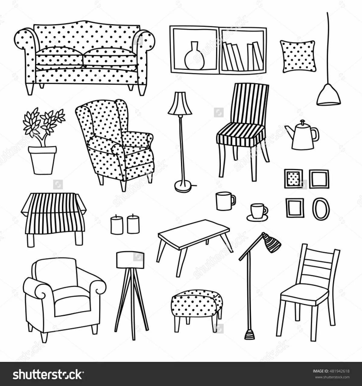 Charming furniture coloring book