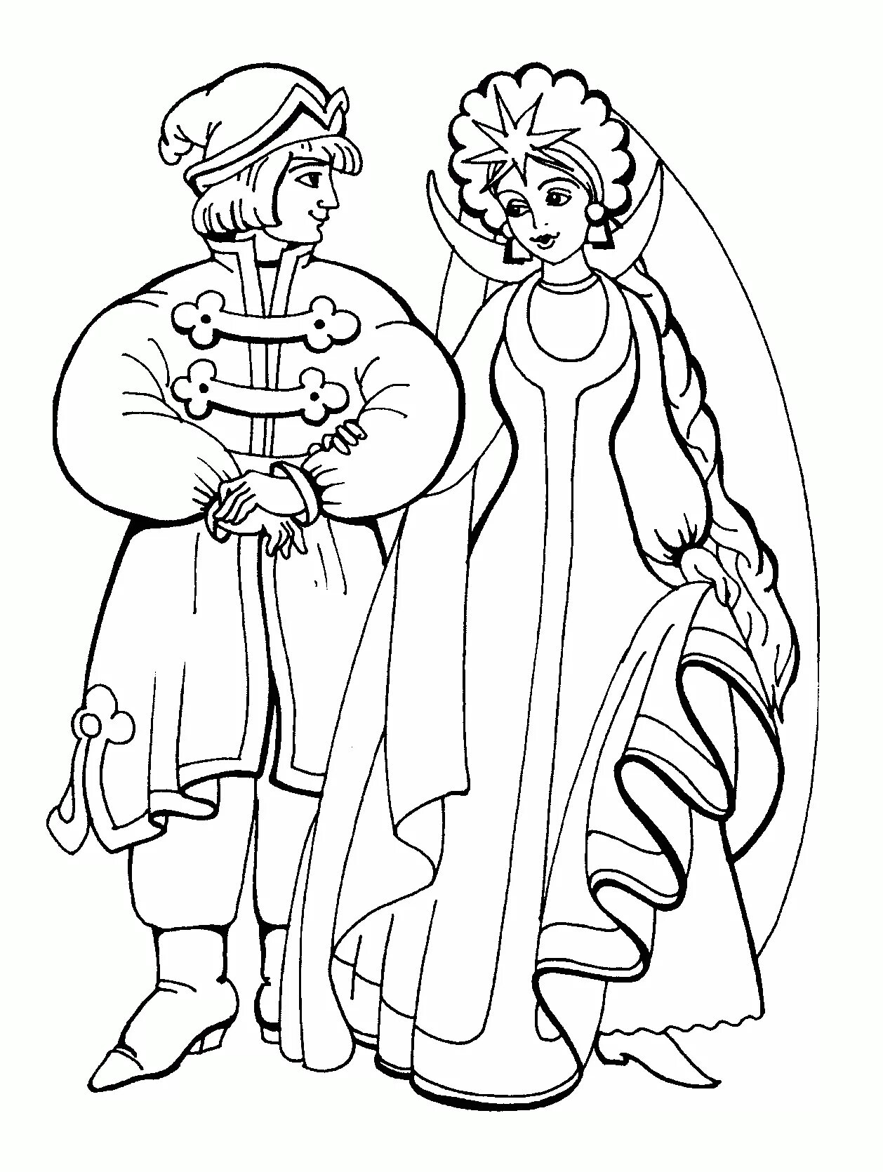 Coloring page noblewoman with a pompous pillar
