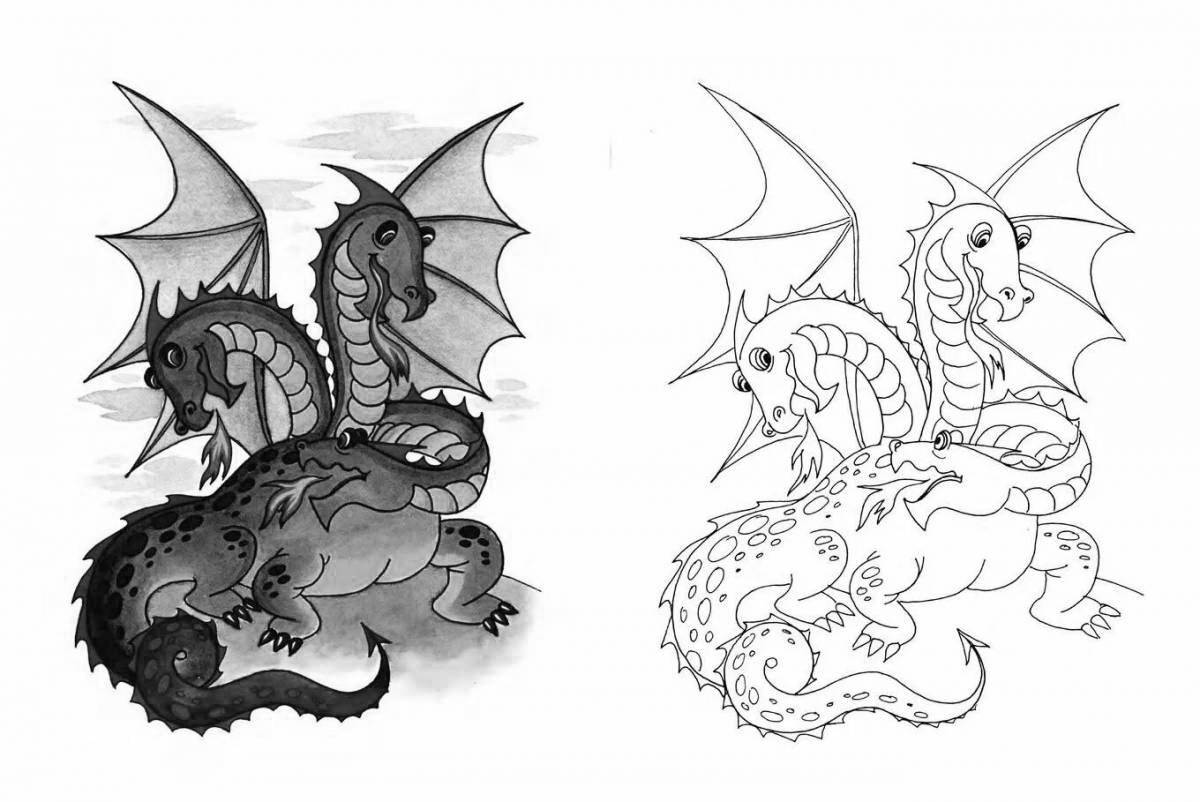 Coloring book formidable three-headed dragon