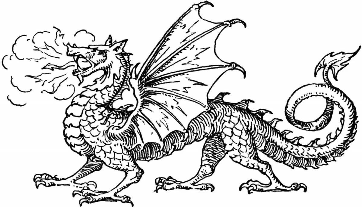 Frightening three-headed dragon coloring page